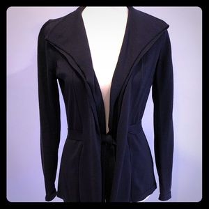 Elie Tahari blue merino wool belted cardigan